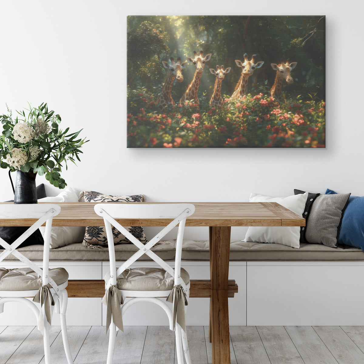 Graceful Giraffes in Sunlit Forest   Christian Canvas Wall Art Deco - Awakening Righteousness