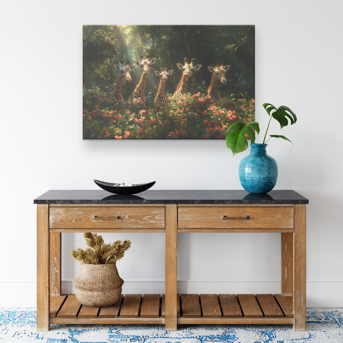 Graceful Giraffes in Sunlit Forest   Christian Canvas Wall Art Deco - Awakening Righteousness