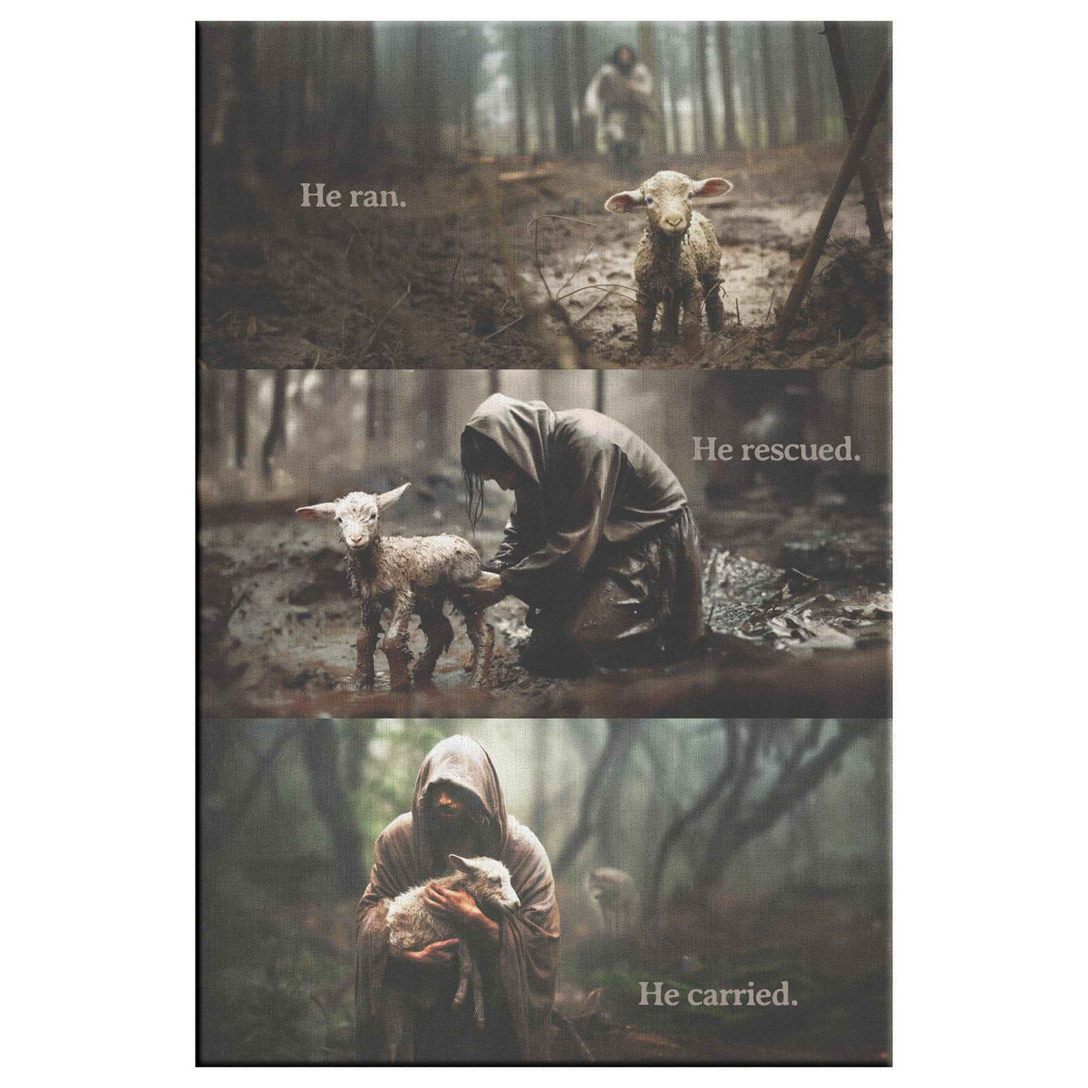 He Ran He Rescued He Carried Jesus Christ Helping Lost Lamb Serving His Children Christian Canvas Art Home Decor