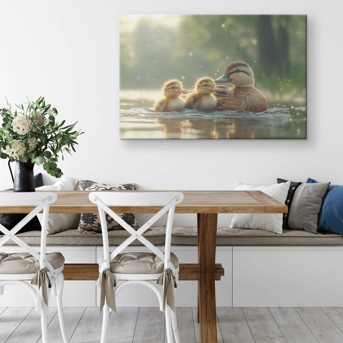 Heartwarming Ducklings Swimming with Their Mother   Christian Canvas Wall Art Decor