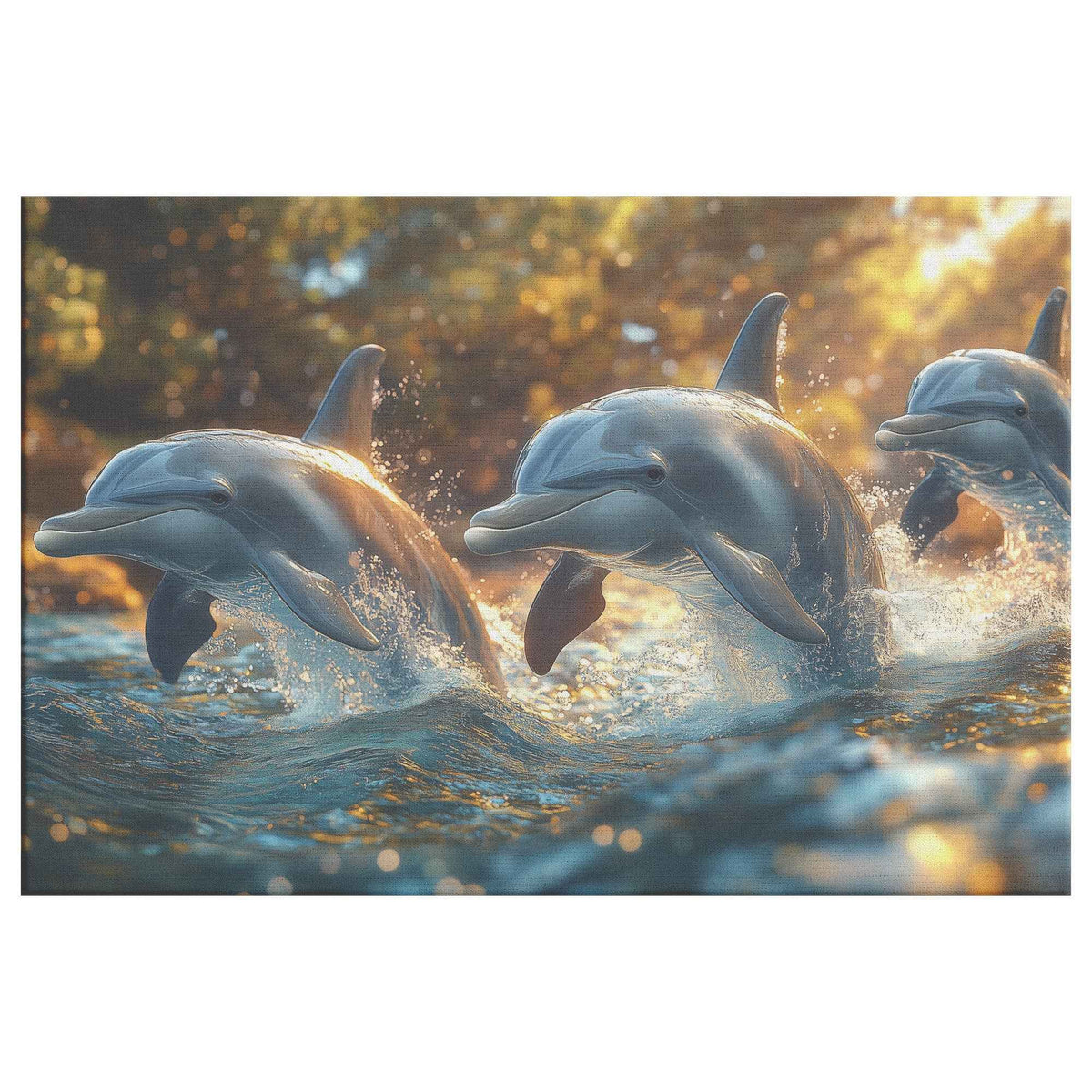 Joyful Dolphins at Golden Hour   Christian Canvas Wall Art Decor