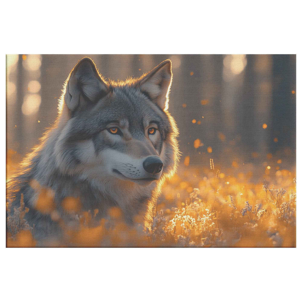 Majestic Wolf in Golden Sunset Forest   Christian Canvas Wall Art Decor