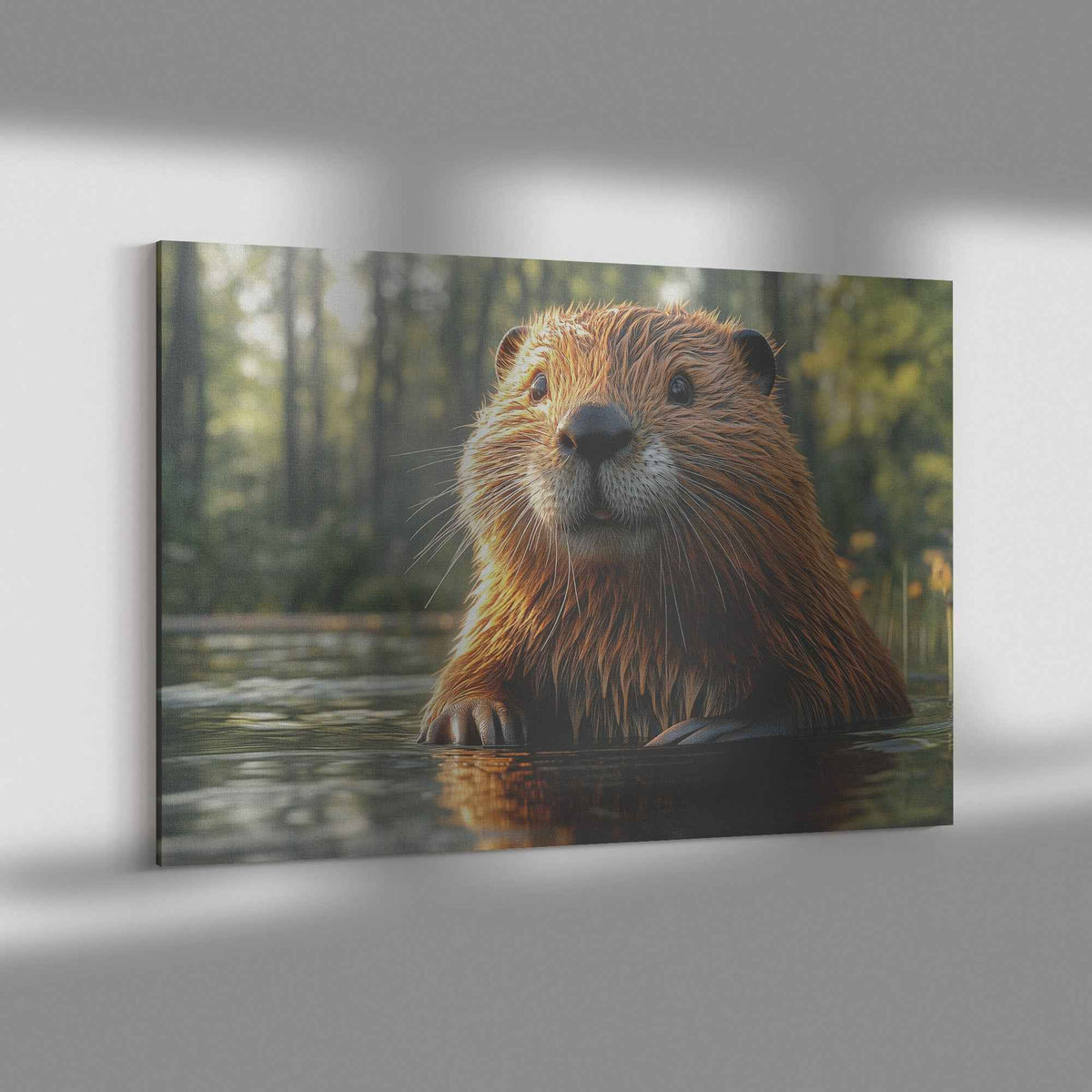 Playful Beaver in Enchanted Forest   Christian Canvas Wall Art Decor
