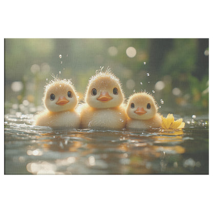 Three Adorable Ducklings Playing in the Water   Christian Canvas Wall Art Decor - Awakening Righteousness