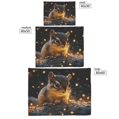 Baby Chipmunk Resting on Glowing Log Surrounded by Shimmering Moss and Bioluminescent Fireflies Fleece Sherpa Blanket - Awakening Righteousness