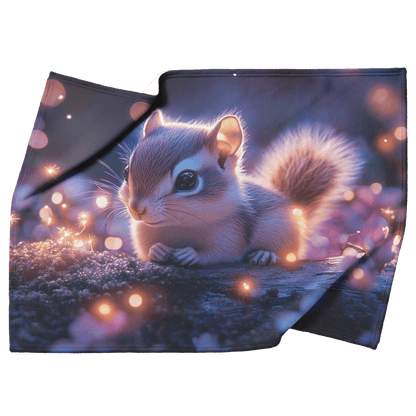 Baby Chipmunk Resting on Glowing Log Surrounded by Shimmering Moss and Bioluminescent Fireflies Fleece Sherpa Blanket - Awakening Righteousness