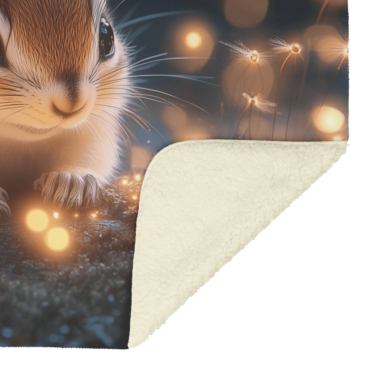 Baby Chipmunk Resting on Glowing Log Surrounded by Shimmering Moss and Bioluminescent Fireflies Fleece Sherpa Blanket - Awakening Righteousness