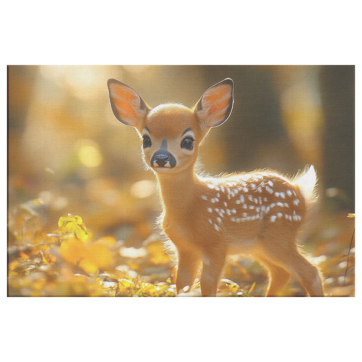 Baby Deer with Large Eyes in Golden Autumn Forest Canvas Wall Art Décor - Awakening Righteousness