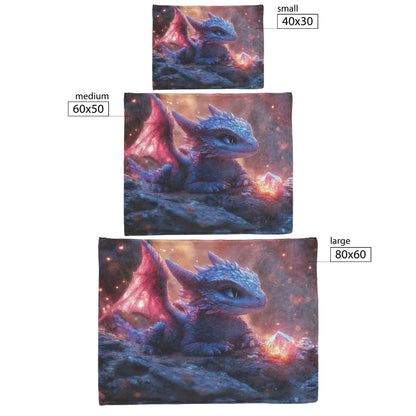 Baby Dragon Resting on Glowing Crystal with Shimmering Light and Mist in Magical Cave Fleece Sherpa Blanket - Awakening Righteousness