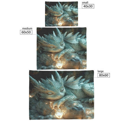 Baby Dragon Resting on Glowing Crystal with Shimmering Light and Mist in Magical Cave Fleece Sherpa Blanket - Awakening Righteousness