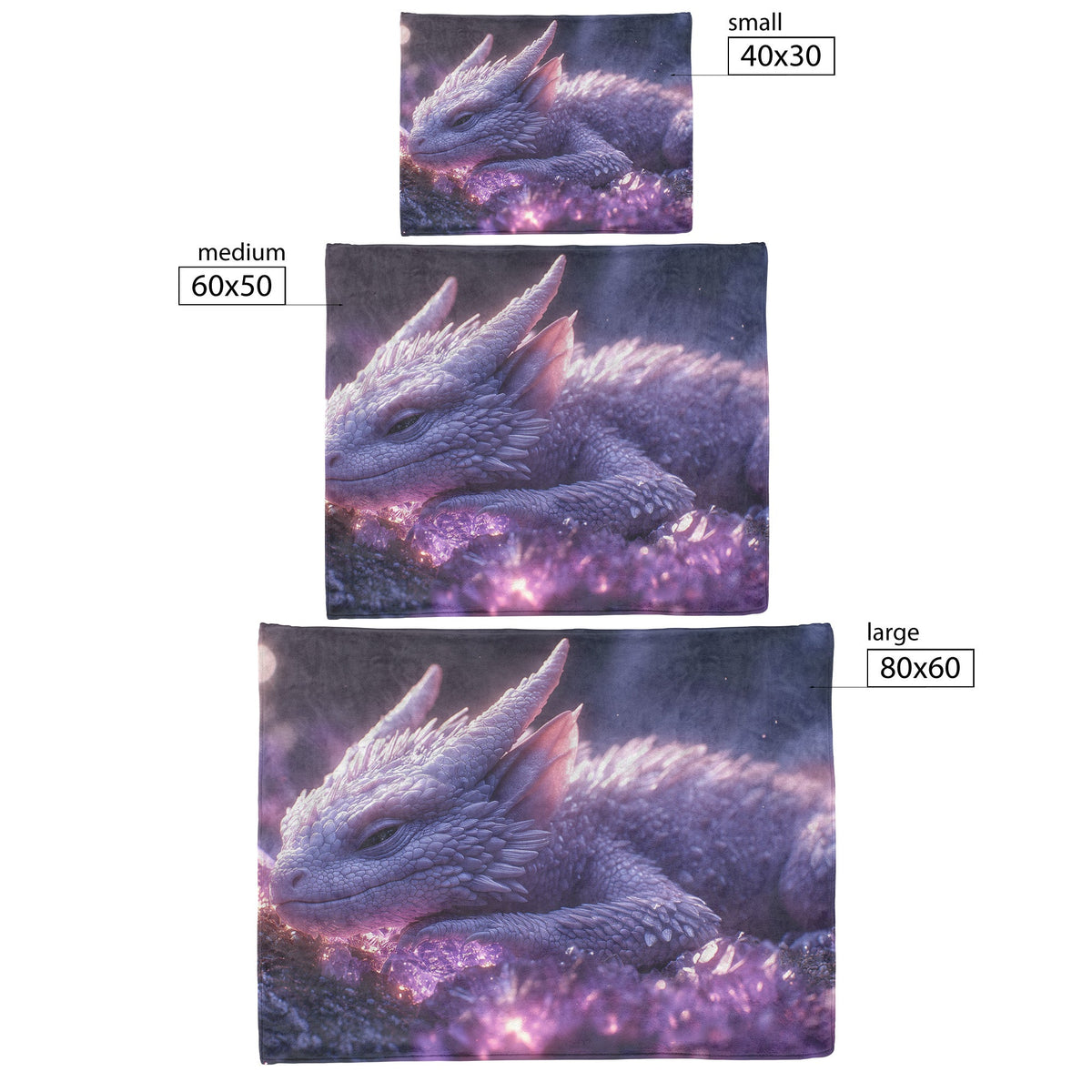 Baby Dragon Resting on Glowing Crystal with Shimmering Light and Mist in Magical Cave Fleece Sherpa Blanket - Awakening Righteousness