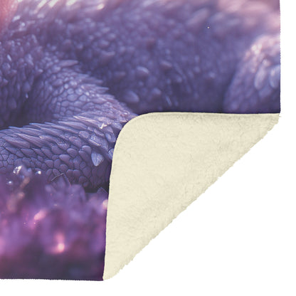 Baby Dragon Resting on Glowing Crystal with Shimmering Light and Mist in Magical Cave Fleece Sherpa Blanket - Awakening Righteousness