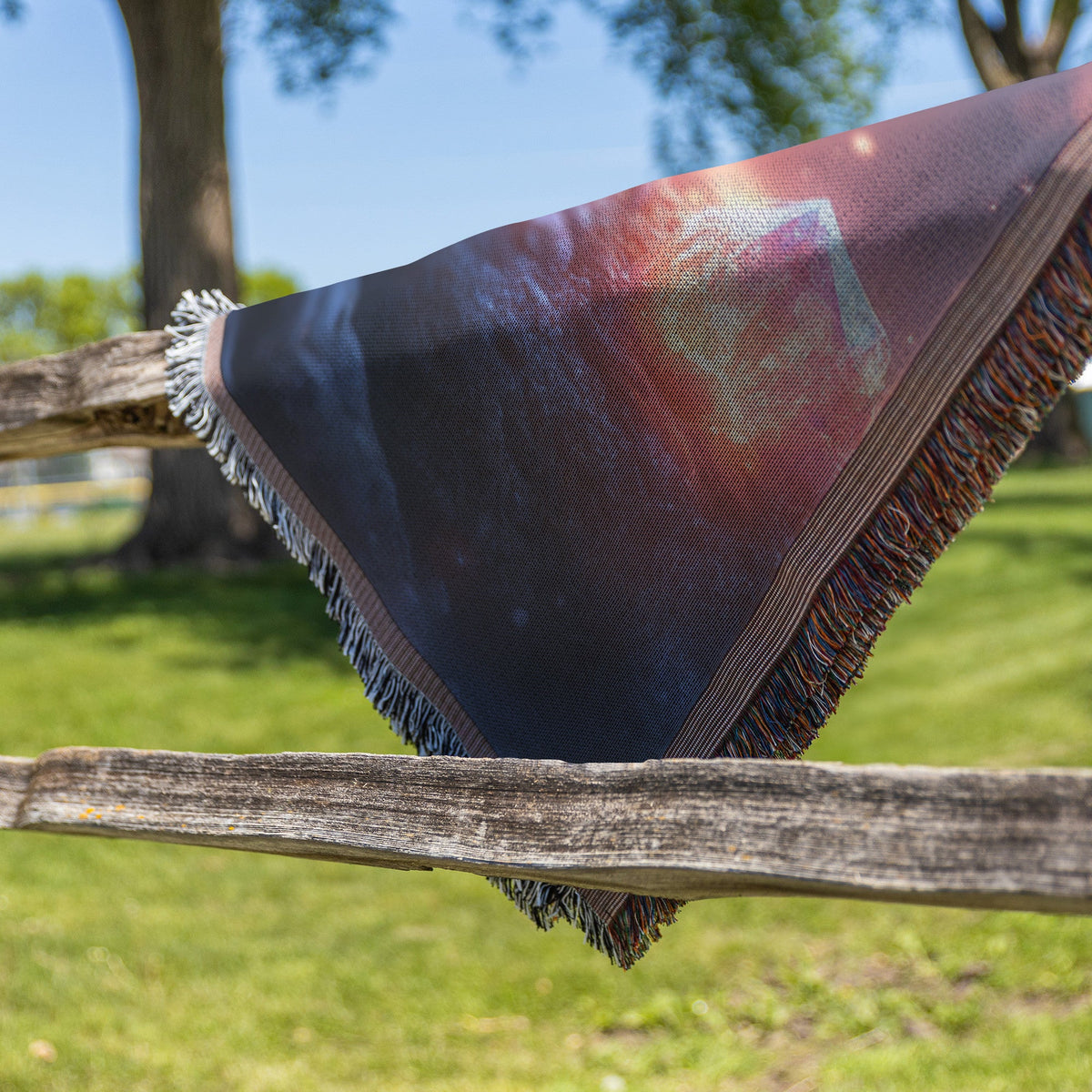 Baby Dragon Resting on Glowing Crystal with Shimmering Light and Mist in Magical Cave Woven Throw Blanket - Awakening Righteousness