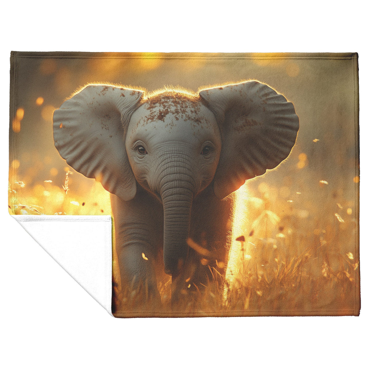 Baby Elephant Walking Through Tall Golden Grass Surrounded by Soft Sunlight Hyper-Detailed Natural Scenery Blanket - Awakening Righteousness