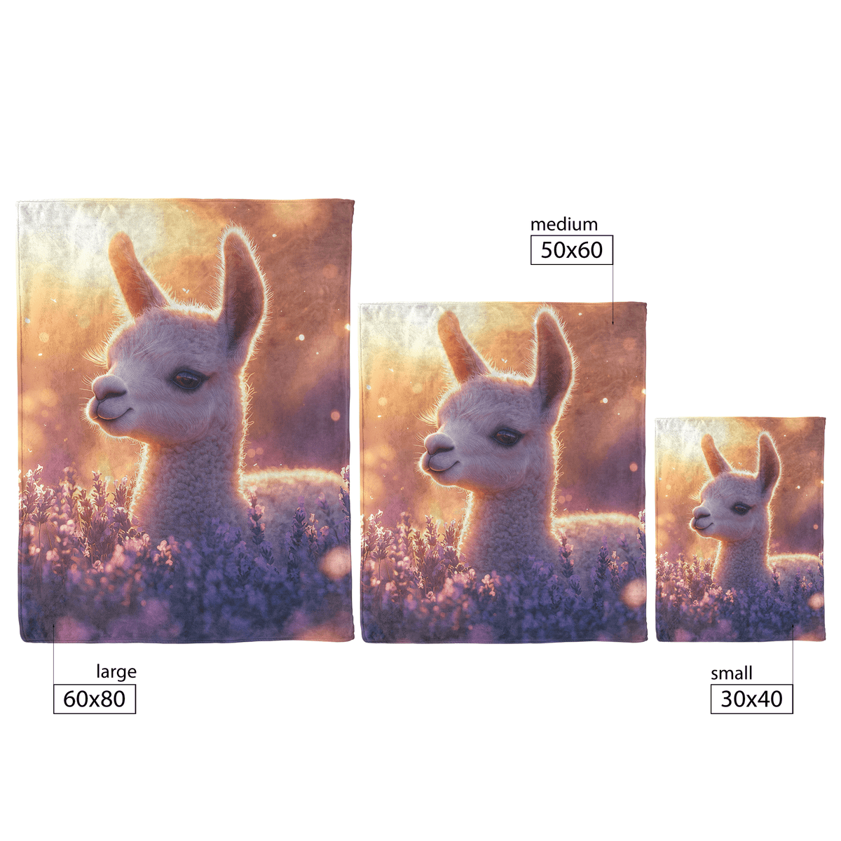 Baby Llama Resting in Field of Lavender Flowers Surrounded by Soft Glowing Light Fleece Sherpa Blanket - Awakening Righteousness