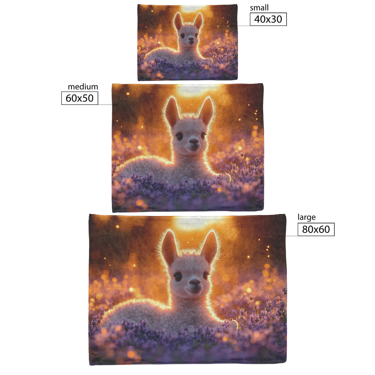Baby Llama Resting in Lavender Field Soft Glowing Light Peaceful Serene Natural Setting Sherpa Fleece Blanket - Awakening Righteousness