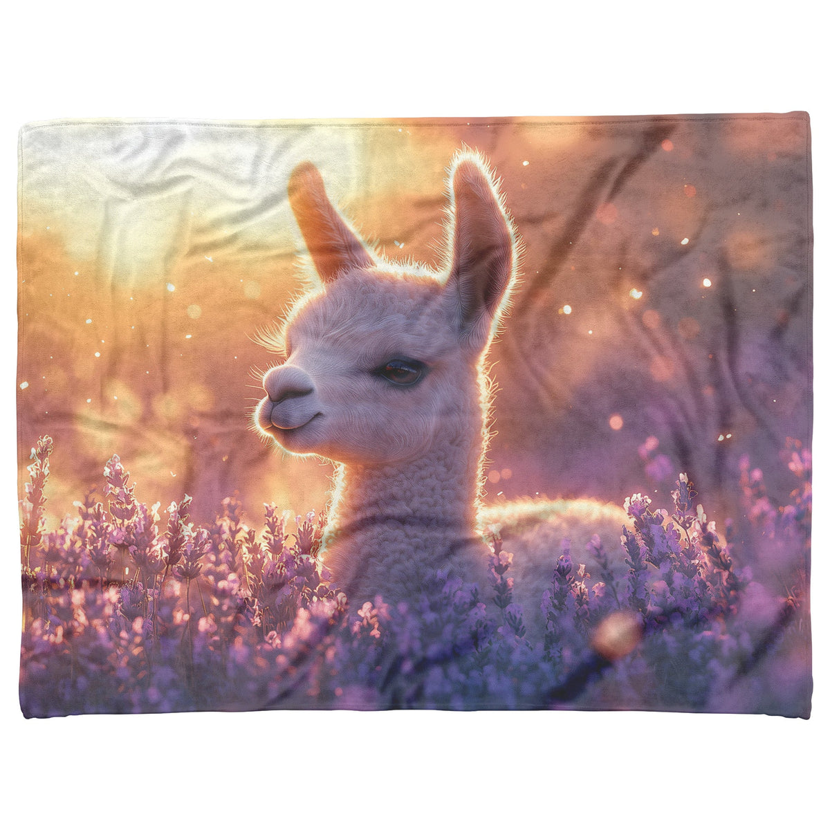 Baby Llama Resting in Lavender Field Soft Glowing Light Peaceful Serene Natural Setting Sherpa Fleece Blanket - Awakening Righteousness
