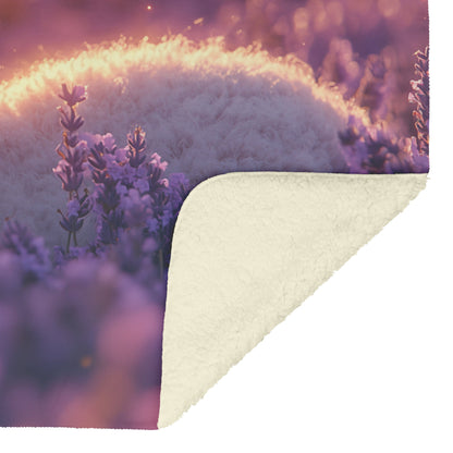 Baby Llama Resting in Lavender Field Soft Glowing Light Peaceful Serene Natural Setting Sherpa Fleece Blanket - Awakening Righteousness