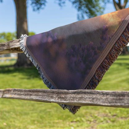 Baby Llama Resting in Lavender Field Surrounded by Soft Glowing Light on Woven Throw Blanket - Awakening Righteousness