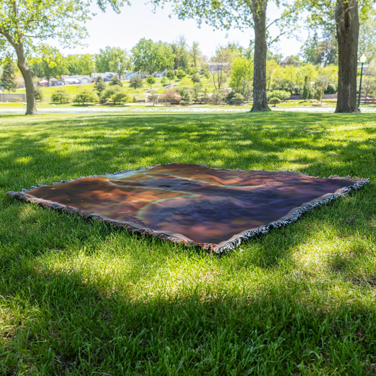 Baby Llama Resting in Lavender Field Surrounded by Soft Glowing Light on Woven Throw Blanket - Awakening Righteousness