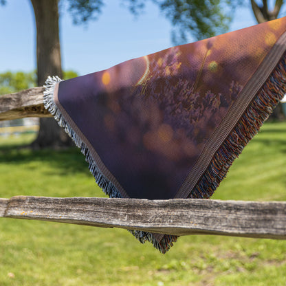Baby Llama Resting in Lavender Field Surrounded by Soft Glowing Light on Woven Throw Blanket - Awakening Righteousness
