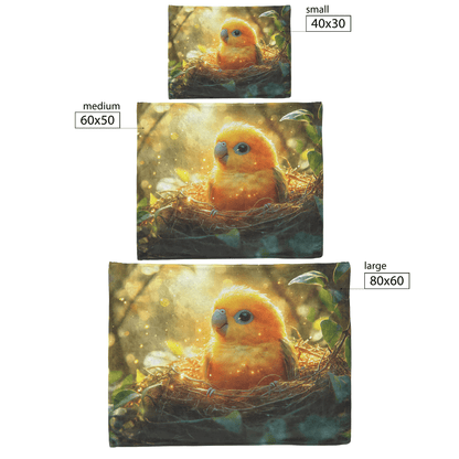 Baby Parrot Sitting in Glowing Nest Surrounded by Mist and Shimmering Golden Light Fleece Sherpa Blanket - Awakening Righteousness