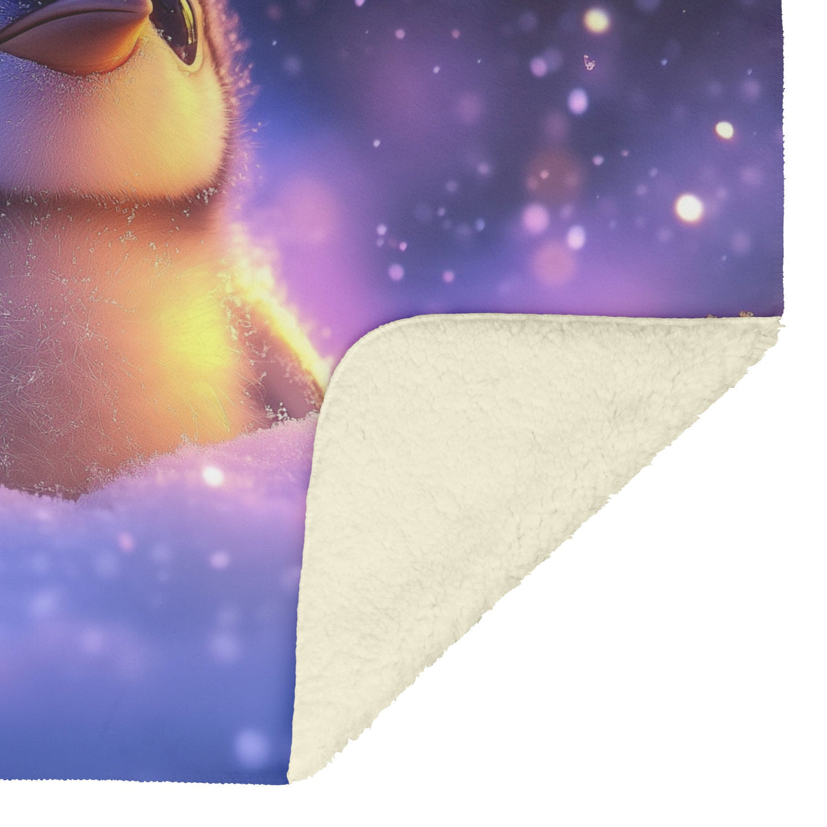 Baby Penguin Nestled in Snow Under Glowing Aurora Borealis Fleece Sherpa Blanket Magical Winter Atmosphere - Awakening Righteousness