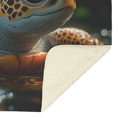 Baby Turtle Swimming in Clear Tropical Waters with Vibrant Rainforest Cozy Fleece Sherpa Blanket - Awakening Righteousness