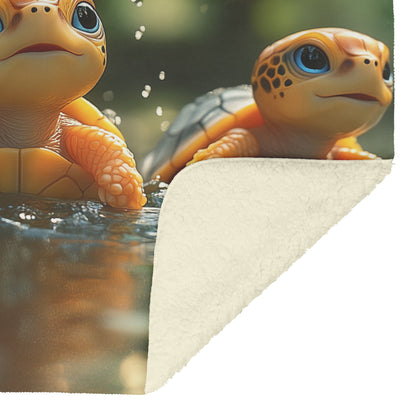 Baby Turtles Playing in Water Jungle Fleece Sherpa Blanket - Awakening Righteousness