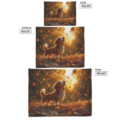 Basset Hound Standing on Forest Path Surrounded by Glowing Autumn Leaves and Golden Sunlight Fleece Sherpa Blanket - Awakening Righteousness