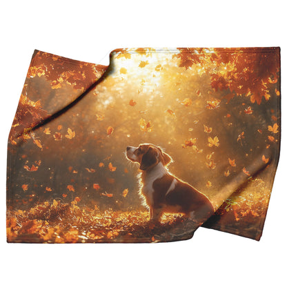 Beagle Exploring Golden Autumn Forest with Fallen Leaves and Glowing Light Filtering Through Trees Blanket - Awakening Righteousness
