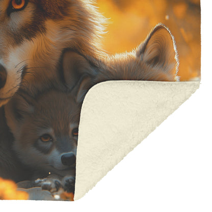 Beautiful Wolf Family Resting in Peaceful Meadow Under Golden Afternoon Light Cozy Sherpa Blanket - Awakening Righteousness