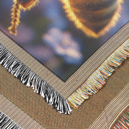 Bee in Flight Over Blooming Flowers Cozy Woven Throw Blanket - Awakening Righteousness