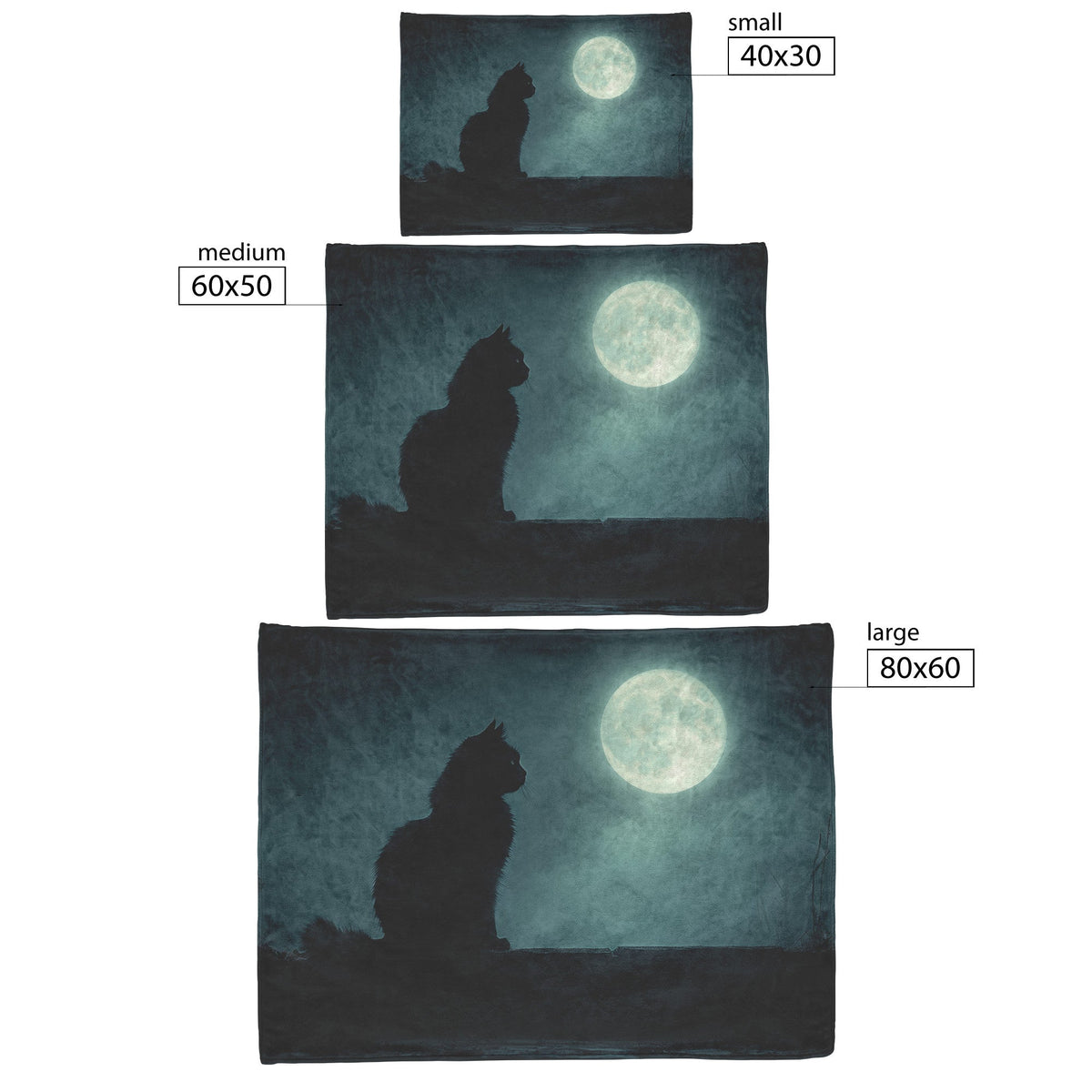 Black Cat Sitting Under Glowing Full Moon on Misty Rooftop Magical Night Atmosphere Fleece Sherpa Blanket - Awakening Righteousness