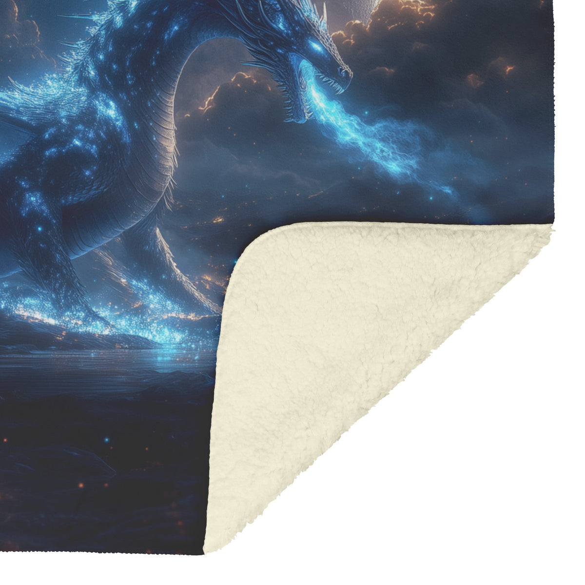 Black Dragon Breathing Blue Fire in Glowing Bioluminescent Forest Under Massive Full Moon Fleece Sherpa Blanket - Awakening Righteousness