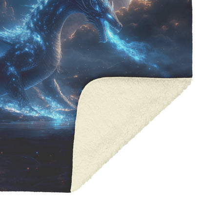 Black Dragon Breathing Blue Fire in Glowing Bioluminescent Forest Under Massive Full Moon Fleece Sherpa Blanket - Awakening Righteousness