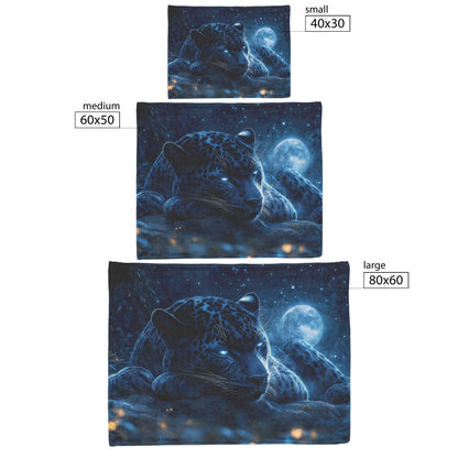 Black Leopard Resting Under Glowing Moonlight in Magical Forest Fleece Sherpa Blanket Soft and Elegant - Awakening Righteousness
