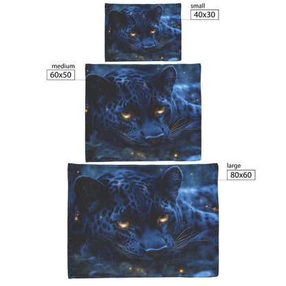 Black Leopard Resting Under Glowing Moonlight in Magical Forest with Silver Light Fleece Sherpa Blanket - Awakening Righteousness