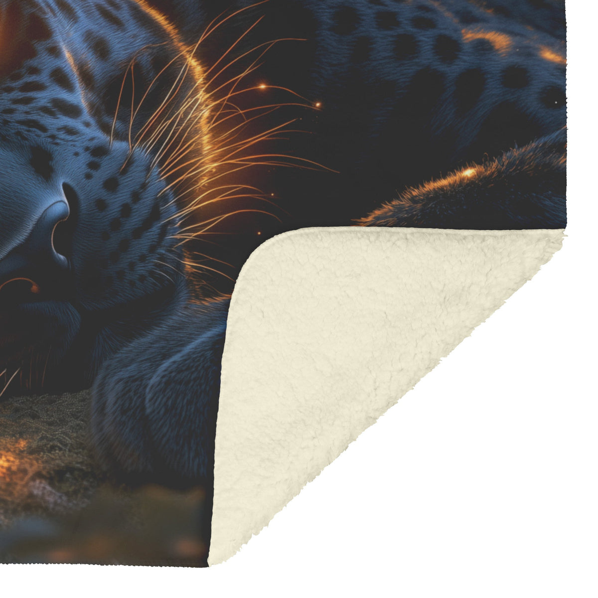 Black Leopard Resting Under Glowing Moonlight in Magical Forest with Silver Light Fleece Sherpa Blanket - Awakening Righteousness