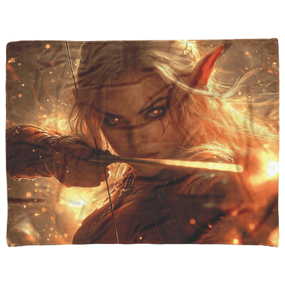 Blood Elf Hunter Fleece Sherpa Blanket Crimson Armor Glowing Bow Golden Textures Cosmic Highlights Bold Majestic WoW Design - Awakening Righteousness