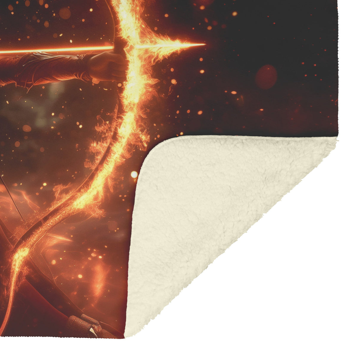 Blood Elf Hunter Fleece Sherpa Blanket Crimson Leather Armor Glowing Bow Golden Textures Cosmic Highlights Majestic WoW Design - Awakening Righteousness