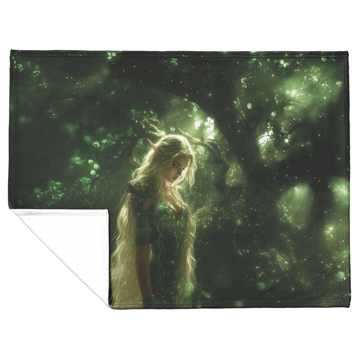 Blood Elf Hunter Fleece Sherpa Blanket Enchanted Forest Golden Mist Green Light Serene Elegant WoW Design - Awakening Righteousness
