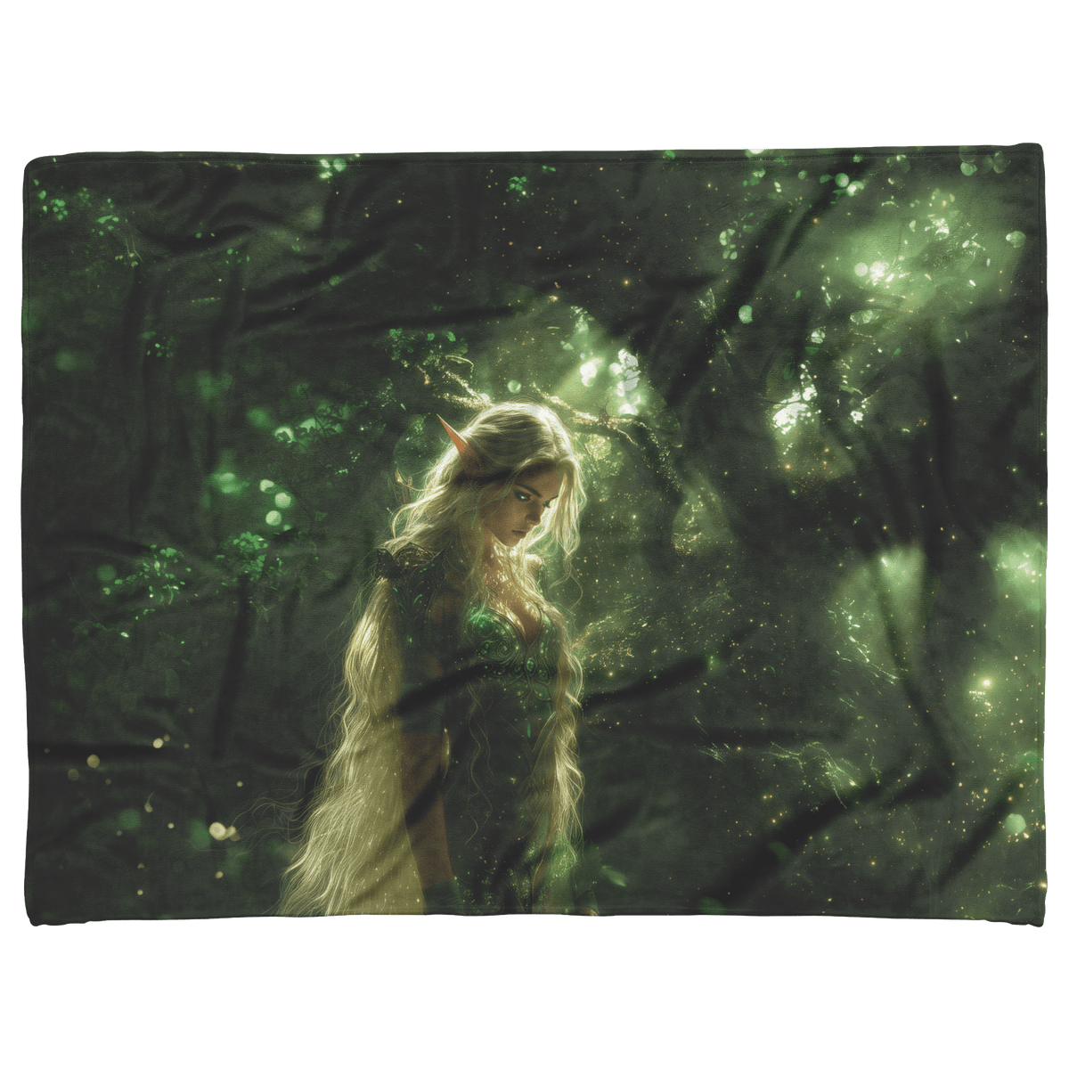 Blood Elf Hunter Fleece Sherpa Blanket Enchanted Forest Golden Mist Green Light Serene Elegant WoW Design - Awakening Righteousness