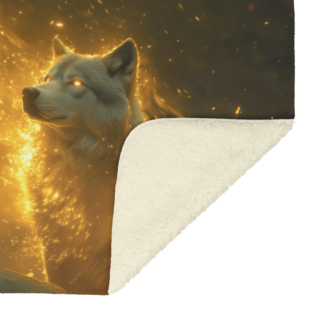Blood Elf Hunter Fleece Sherpa Blanket Radiant Wolf Golden Light Trails Cascading Textures Serene Inspiring WoW Design - Awakening Righteousness