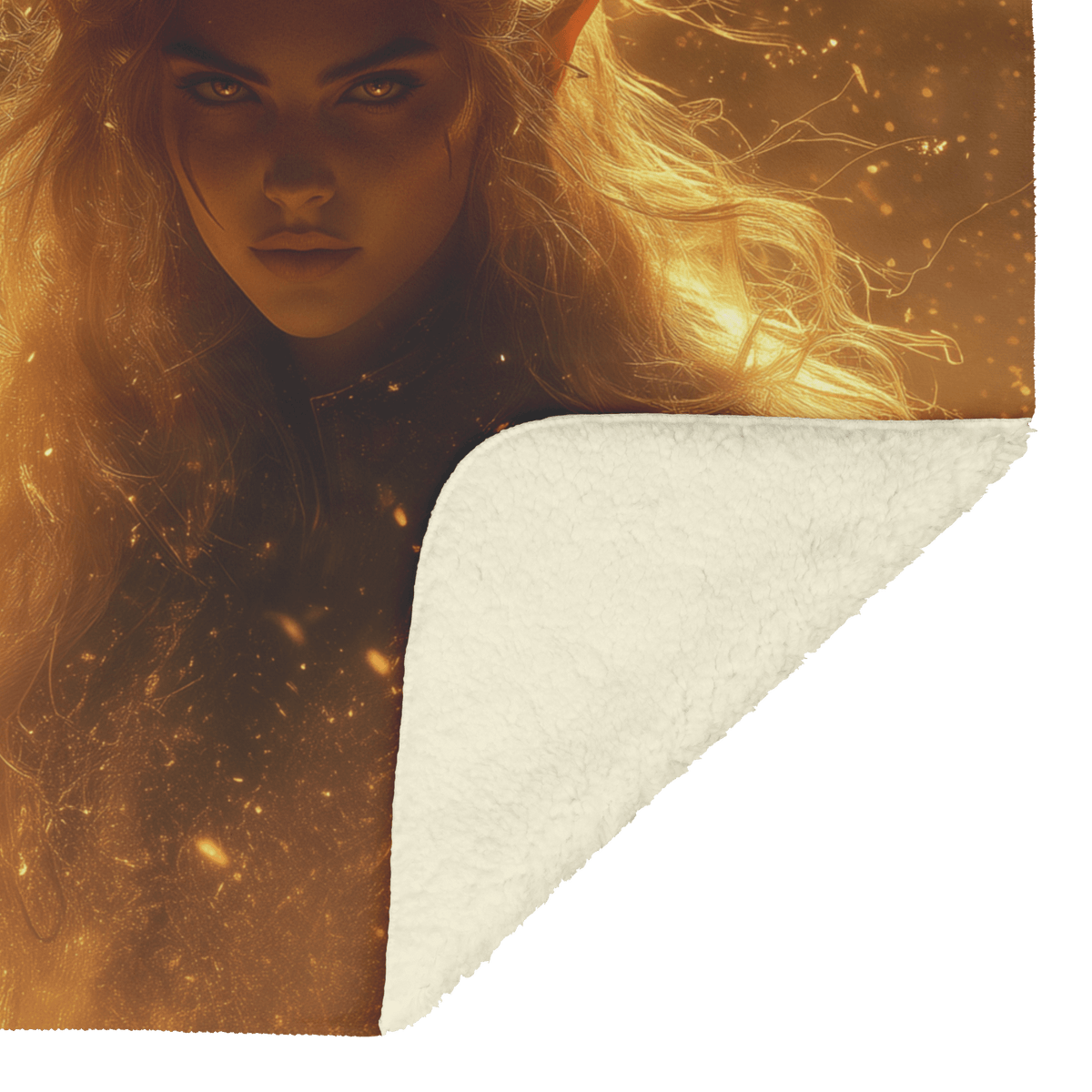 Blood Elf Hunter Fleece Sherpa Blanket Radiant Wolf Golden Light Trails Cascading Textures Serene Inspiring WoW Design - Awakening Righteousness