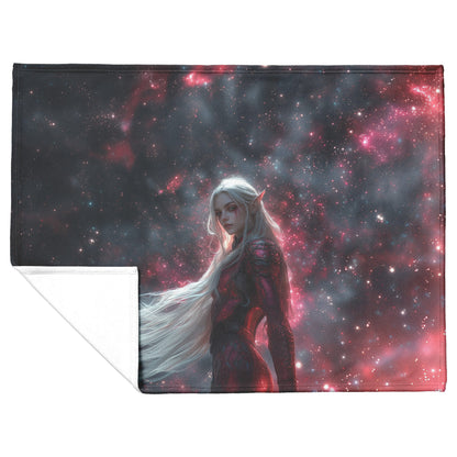 Blood Elf Hunter Fleece Sherpa Blanket Silver Crimson Armor Cosmic Mist Glowing Stars Powerful Majestic WoW Design - Awakening Righteousness