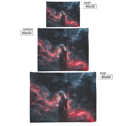 Blood Elf Hunter Fleece Sherpa Blanket Silver Crimson Armor Cosmic Mist Glowing Stars Powerful Majestic WoW Design - Awakening Righteousness