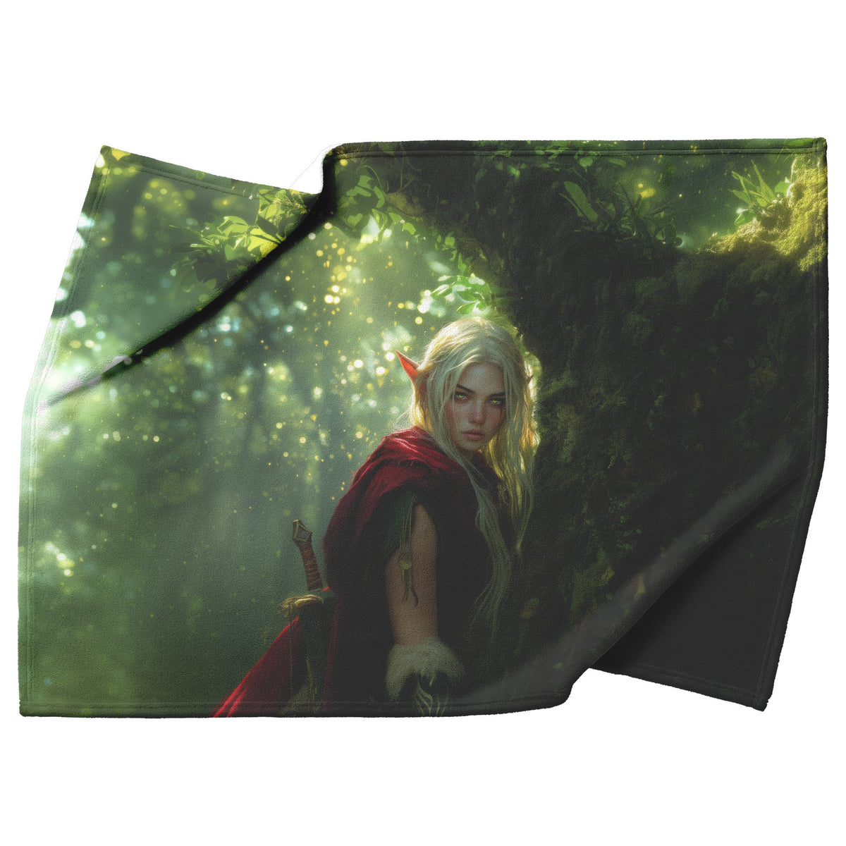 Blood Elf Hunter Fleece Sherpa Blanket Treetop Green Textures Golden Highlights Tranquil Peaceful WoW Design - Awakening Righteousness