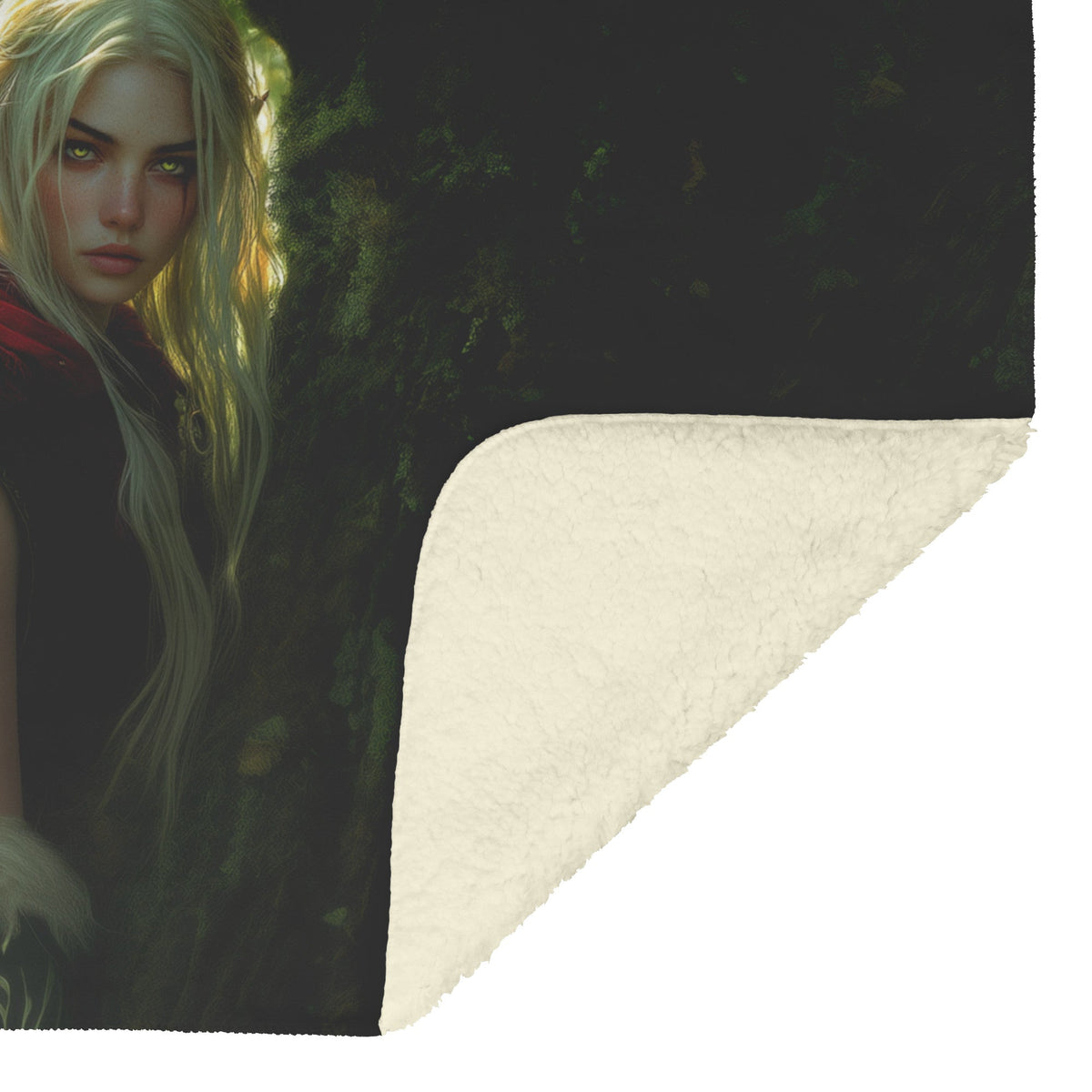 Blood Elf Hunter Fleece Sherpa Blanket Treetop Green Textures Golden Highlights Tranquil Peaceful WoW Design - Awakening Righteousness