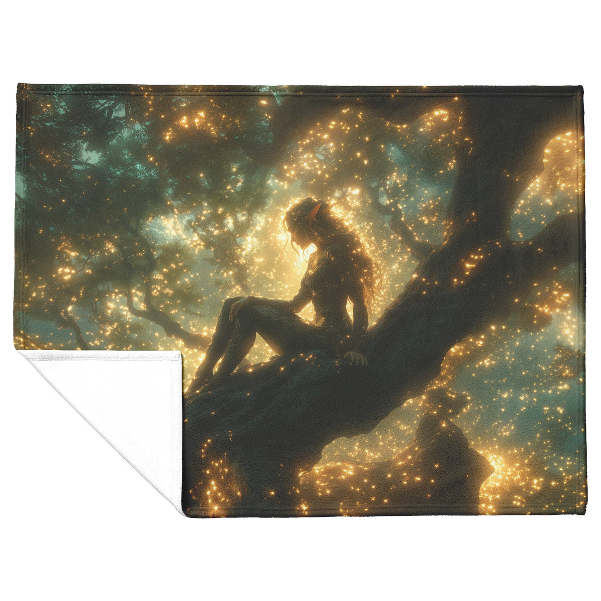 Blood Elf Hunter Fleece Sherpa Blanket Treetop Green Textures Golden Highlights Tranquil Peaceful WoW Design - Awakening Righteousness